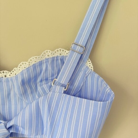 NEW Reformation Pippa Two Piece Set Top Pants Sky Blue Stripe | US 0 UK 4 - Picture 12 of 16